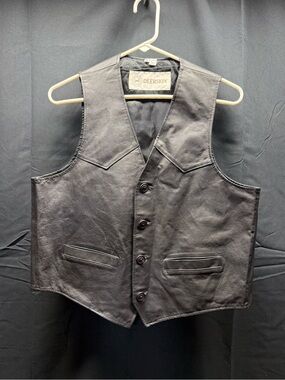 Deerskin Black Leather Men's Button Vest Sz Med (1au)